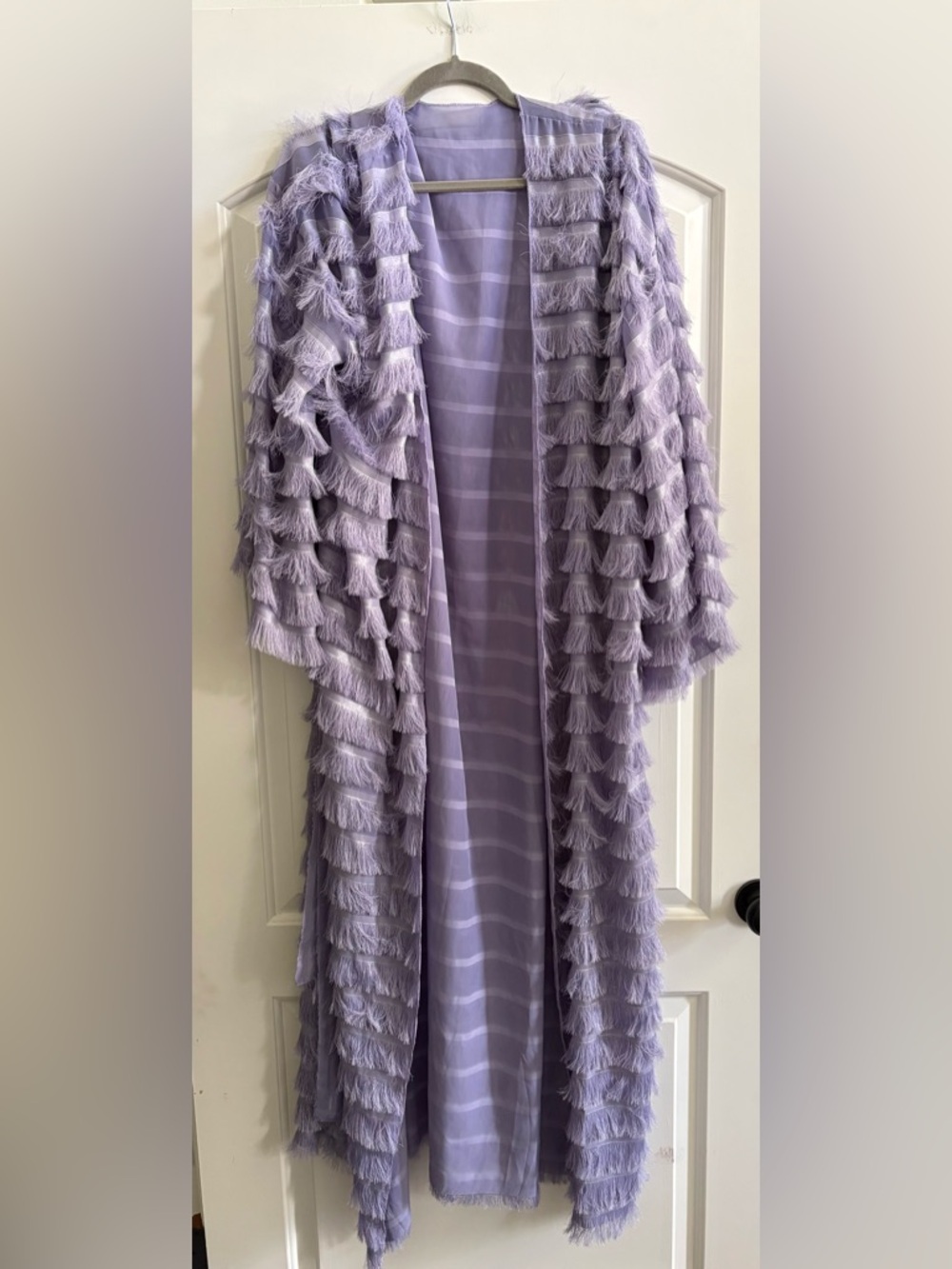 Lavender Fringe Open-Front Women's Duster